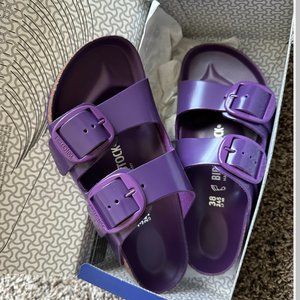 Birkenstock Sandals - Sz 38 Arizona Big Buckle - Natural Leather Patent